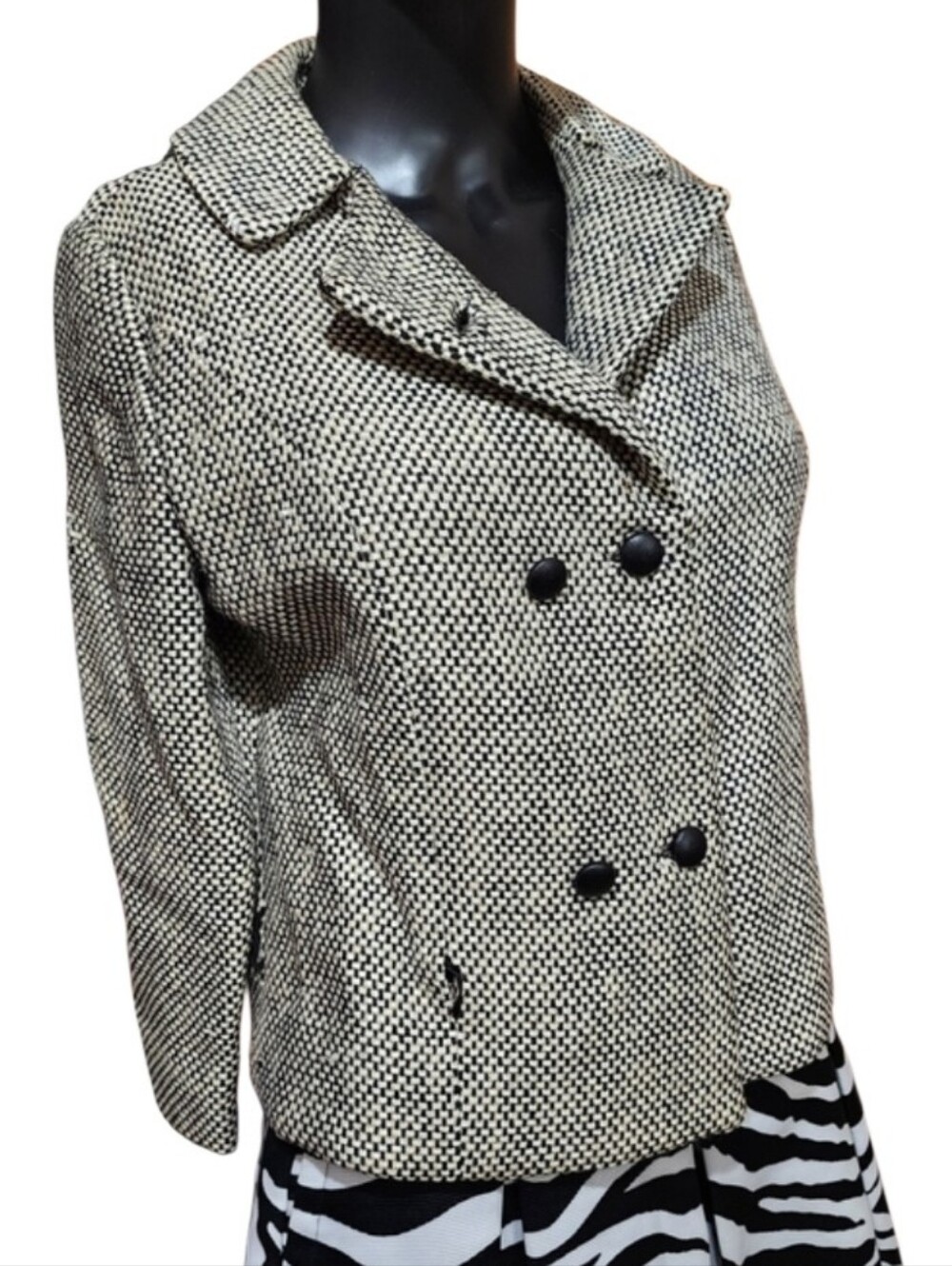 Vintage 60's Joseph Magnin Mara by Romay Wool Peacoat Jacket XS Black Ivory